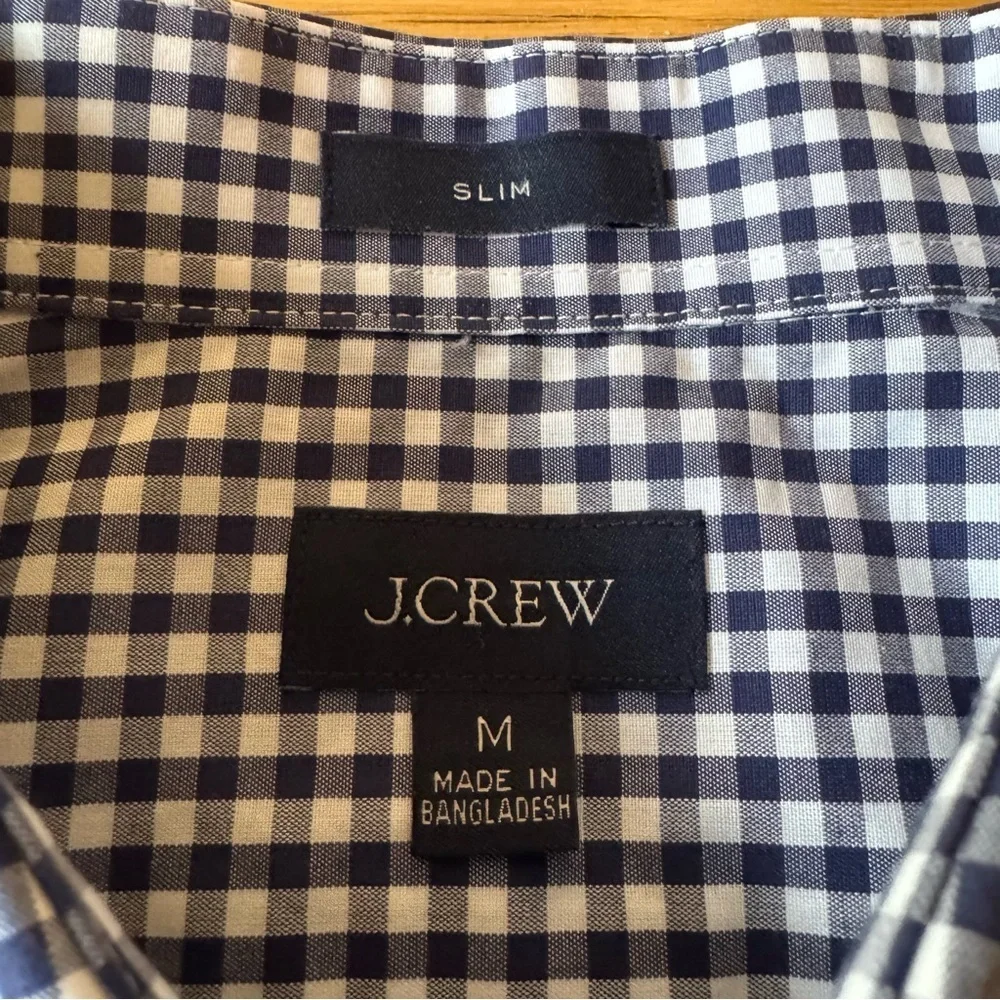 J. Crew Slim Mens Medium Blue White Gingham Button Down Shirt Checkered Plaid